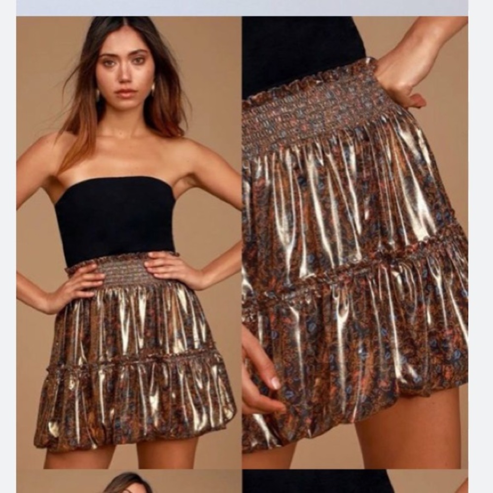 Free People Bubble Metallic Floral Skirt